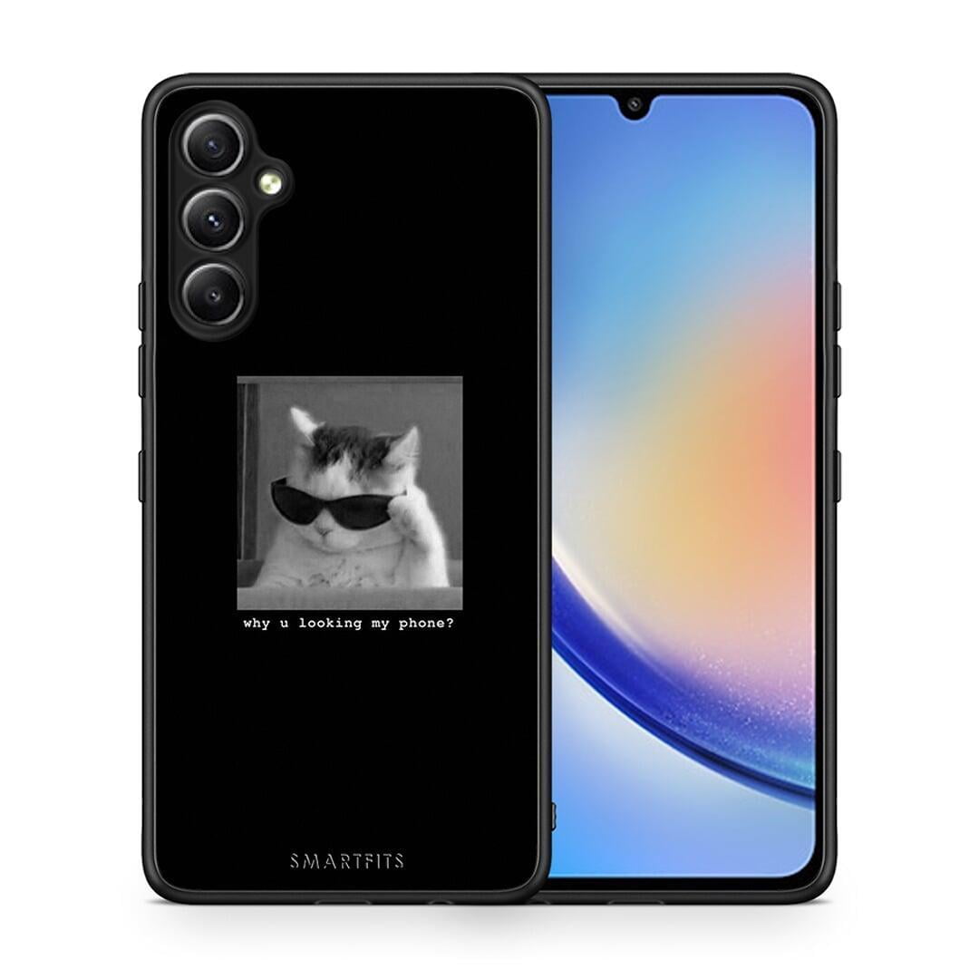 Θήκη Samsung Galaxy A34 Meme Cat από τη Smartfits με σχέδιο στο πίσω μέρος και μαύρο περίβλημα | Samsung Galaxy A34 Meme Cat Case with Colorful Back and Black Bezels