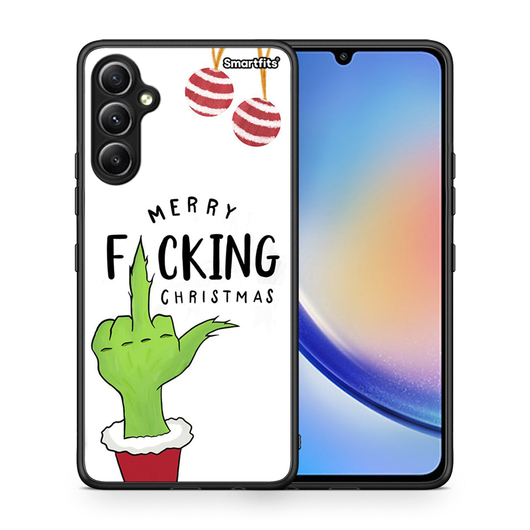 Θήκη Samsung Galaxy A34 Merry F Xmas από τη Smartfits με σχέδιο στο πίσω μέρος και μαύρο περίβλημα | Samsung Galaxy A34 Merry F Xmas Case with Colorful Back and Black Bezels