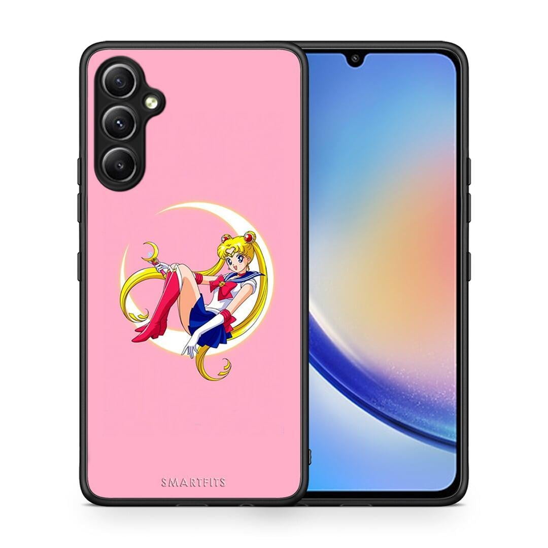 Θήκη Samsung Galaxy A34 Moon Girl από τη Smartfits με σχέδιο στο πίσω μέρος και μαύρο περίβλημα | Samsung Galaxy A34 Moon Girl Case with Colorful Back and Black Bezels