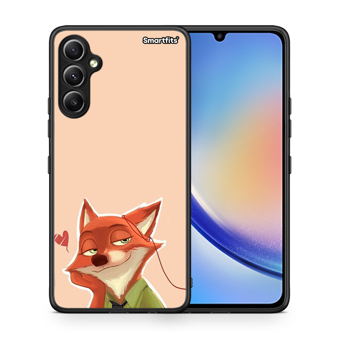 Θήκη Samsung Galaxy A34 Nick Wilde And Judy Hopps Love 1 από τη Smartfits με σχέδιο στο πίσω μέρος και μαύρο περίβλημα | Samsung Galaxy A34 Nick Wilde And Judy Hopps Love 1 Case with Colorful Back and Black Bezels