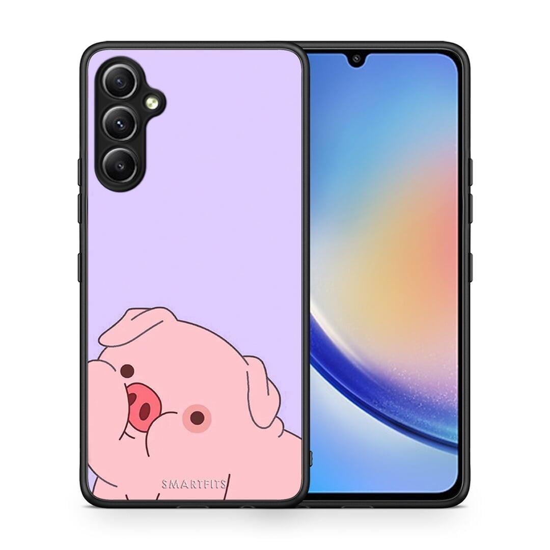 Θήκη Samsung Galaxy A34 Pig Love 2 από τη Smartfits με σχέδιο στο πίσω μέρος και μαύρο περίβλημα | Samsung Galaxy A34 Pig Love 2 Case with Colorful Back and Black Bezels