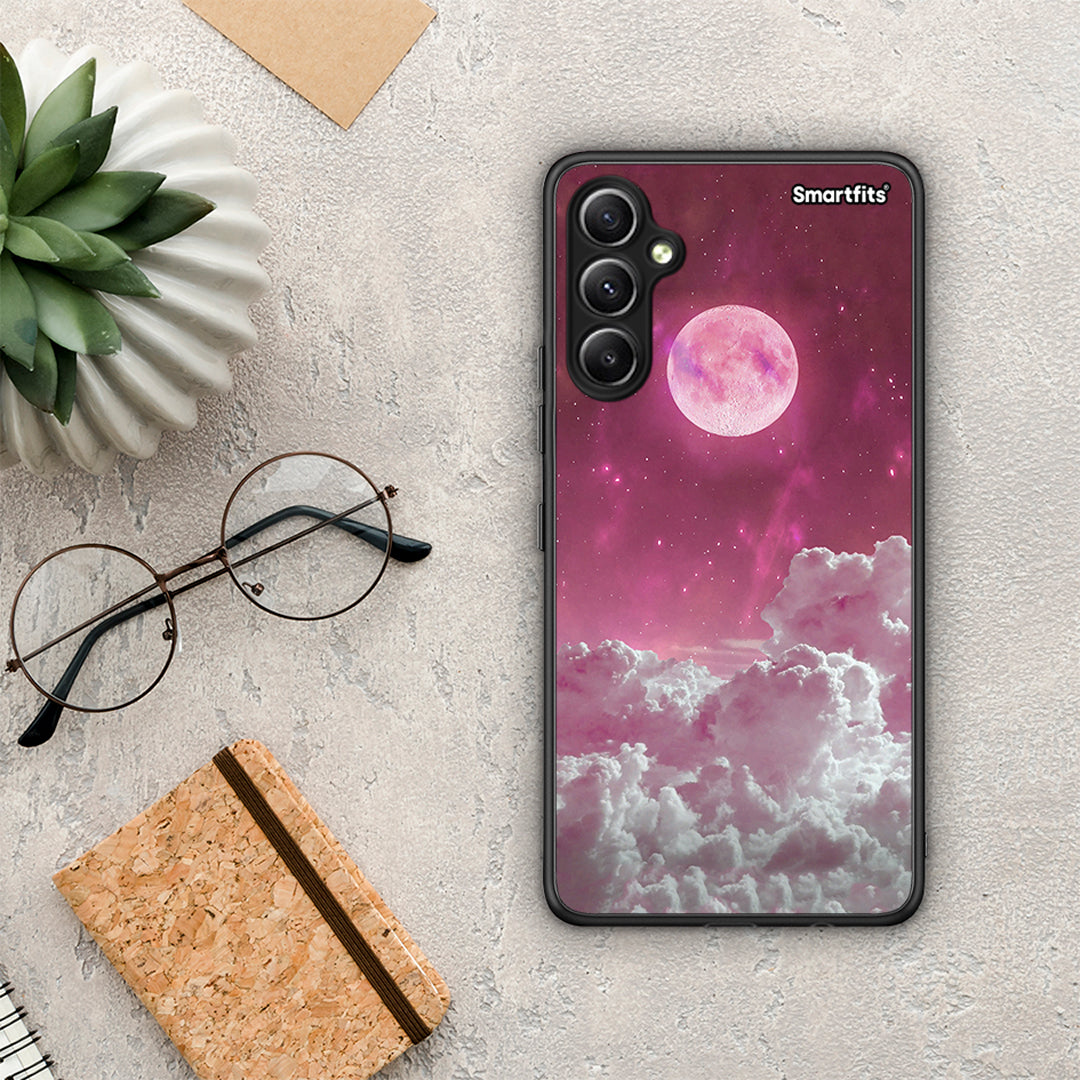 Θήκη Samsung Galaxy A34 Pink Moon από τη Smartfits με σχέδιο στο πίσω μέρος και μαύρο περίβλημα | Samsung Galaxy A34 Pink Moon Case with Colorful Back and Black Bezels