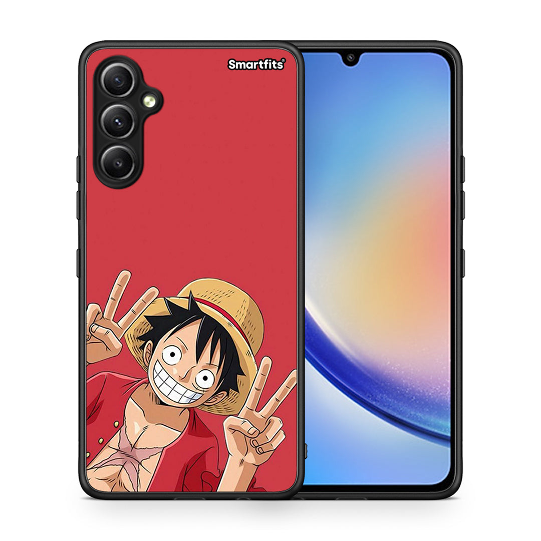 Θήκη Samsung Galaxy A34 Pirate Luffy από τη Smartfits με σχέδιο στο πίσω μέρος και μαύρο περίβλημα | Samsung Galaxy A34 Pirate Luffy Case with Colorful Back and Black Bezels