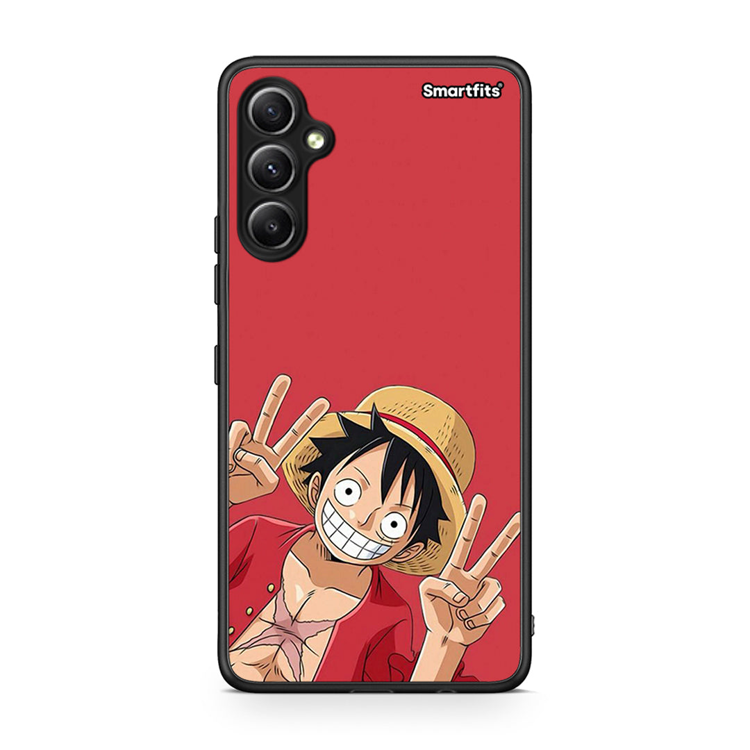 Θήκη Samsung Galaxy A34 Pirate Luffy από τη Smartfits με σχέδιο στο πίσω μέρος και μαύρο περίβλημα | Samsung Galaxy A34 Pirate Luffy Case with Colorful Back and Black Bezels