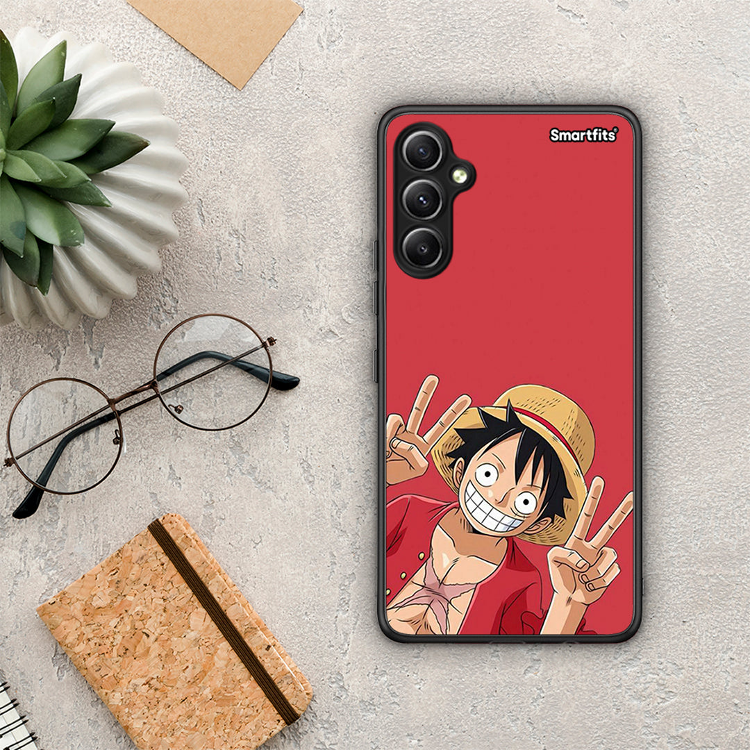 Θήκη Samsung Galaxy A34 Pirate Luffy από τη Smartfits με σχέδιο στο πίσω μέρος και μαύρο περίβλημα | Samsung Galaxy A34 Pirate Luffy Case with Colorful Back and Black Bezels