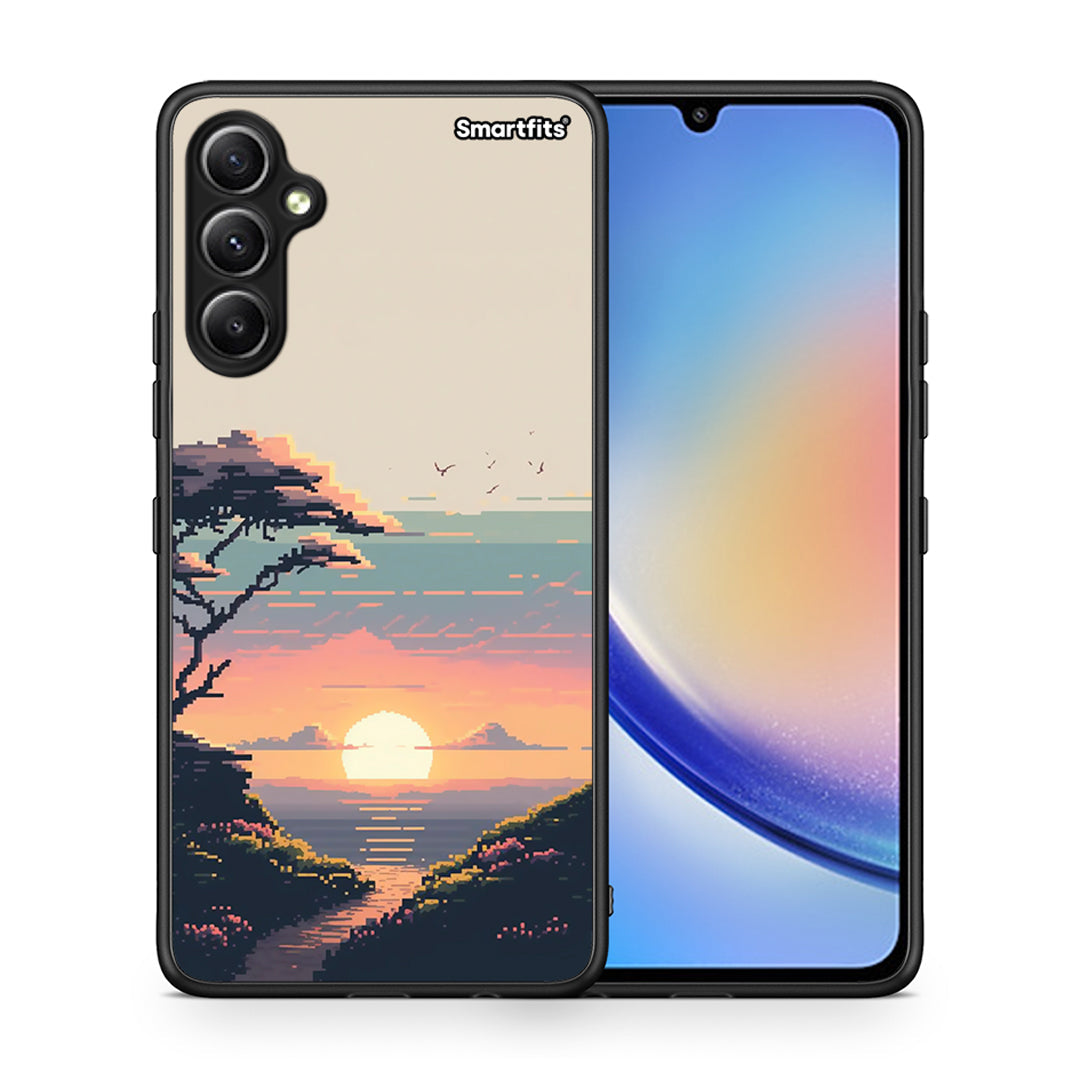 Θήκη Samsung Galaxy A34 Pixel Sunset από τη Smartfits με σχέδιο στο πίσω μέρος και μαύρο περίβλημα | Samsung Galaxy A34 Pixel Sunset Case with Colorful Back and Black Bezels