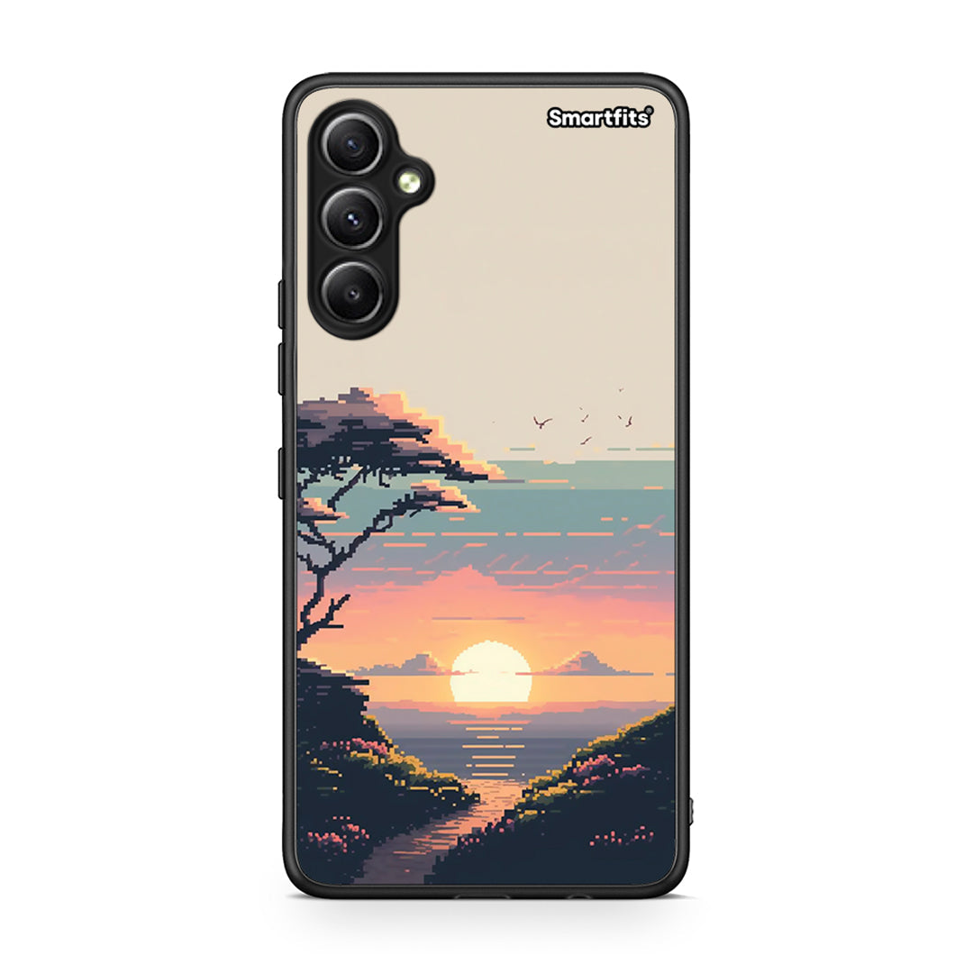 Θήκη Samsung Galaxy A34 Pixel Sunset από τη Smartfits με σχέδιο στο πίσω μέρος και μαύρο περίβλημα | Samsung Galaxy A34 Pixel Sunset Case with Colorful Back and Black Bezels