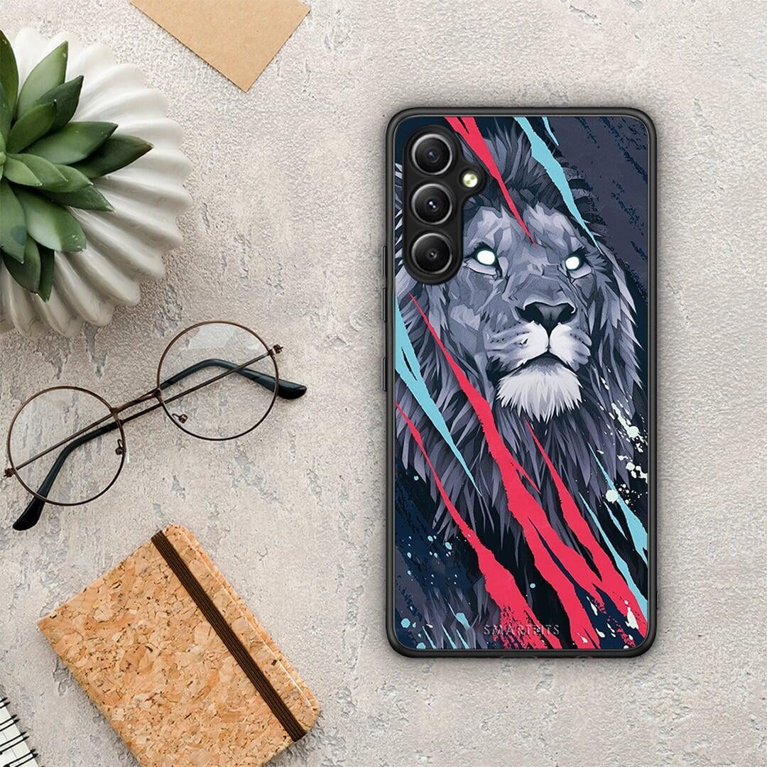 Θήκη Samsung Galaxy A34 PopArt Lion Designer από τη Smartfits με σχέδιο στο πίσω μέρος και μαύρο περίβλημα | Samsung Galaxy A34 PopArt Lion Designer Case with Colorful Back and Black Bezels