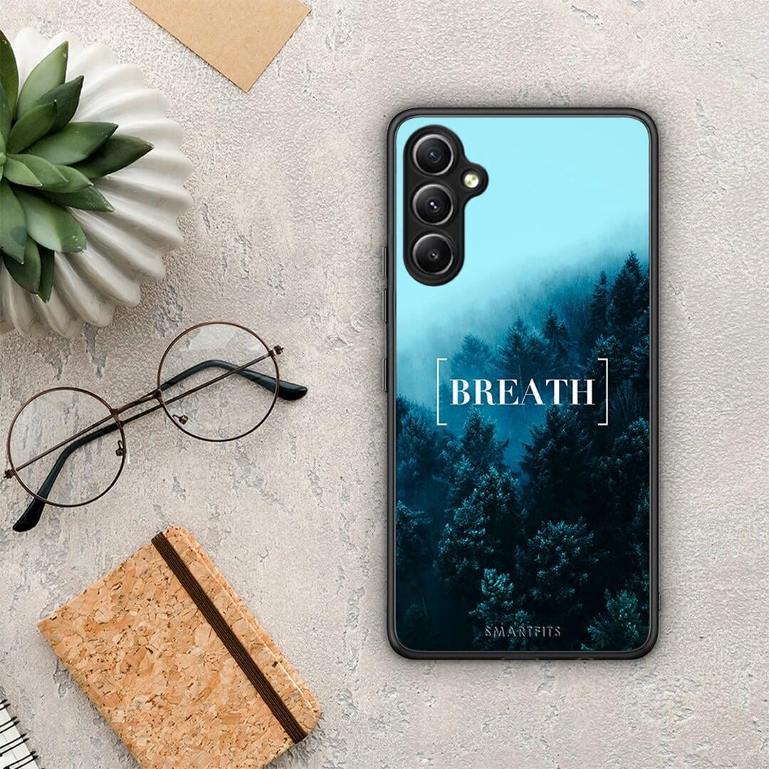 Θήκη Samsung Galaxy A34 Quote Breath από τη Smartfits με σχέδιο στο πίσω μέρος και μαύρο περίβλημα | Samsung Galaxy A34 Quote Breath Case with Colorful Back and Black Bezels