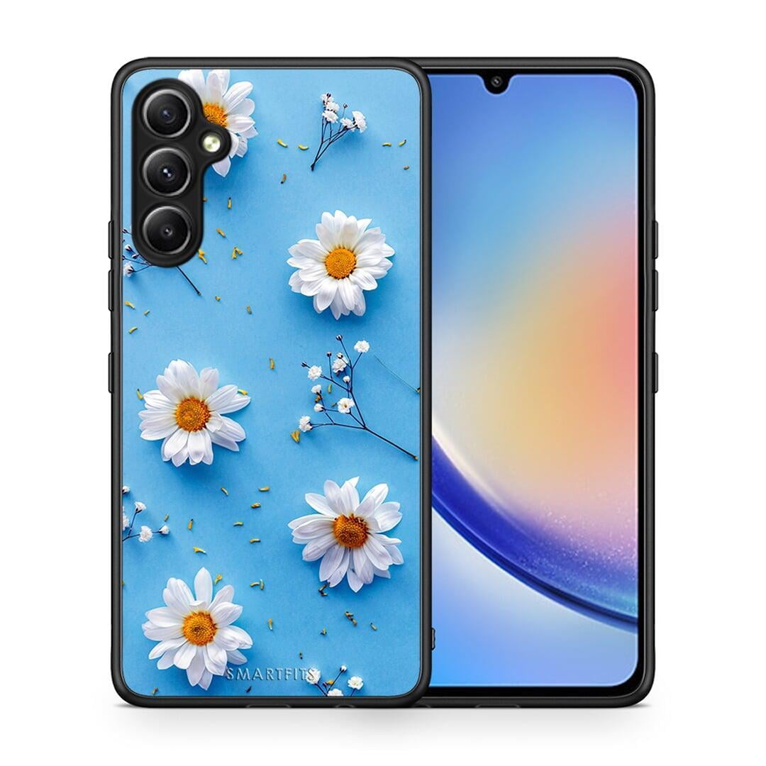 Θήκη Samsung Galaxy A34 Real Daisies από τη Smartfits με σχέδιο στο πίσω μέρος και μαύρο περίβλημα | Samsung Galaxy A34 Real Daisies Case with Colorful Back and Black Bezels