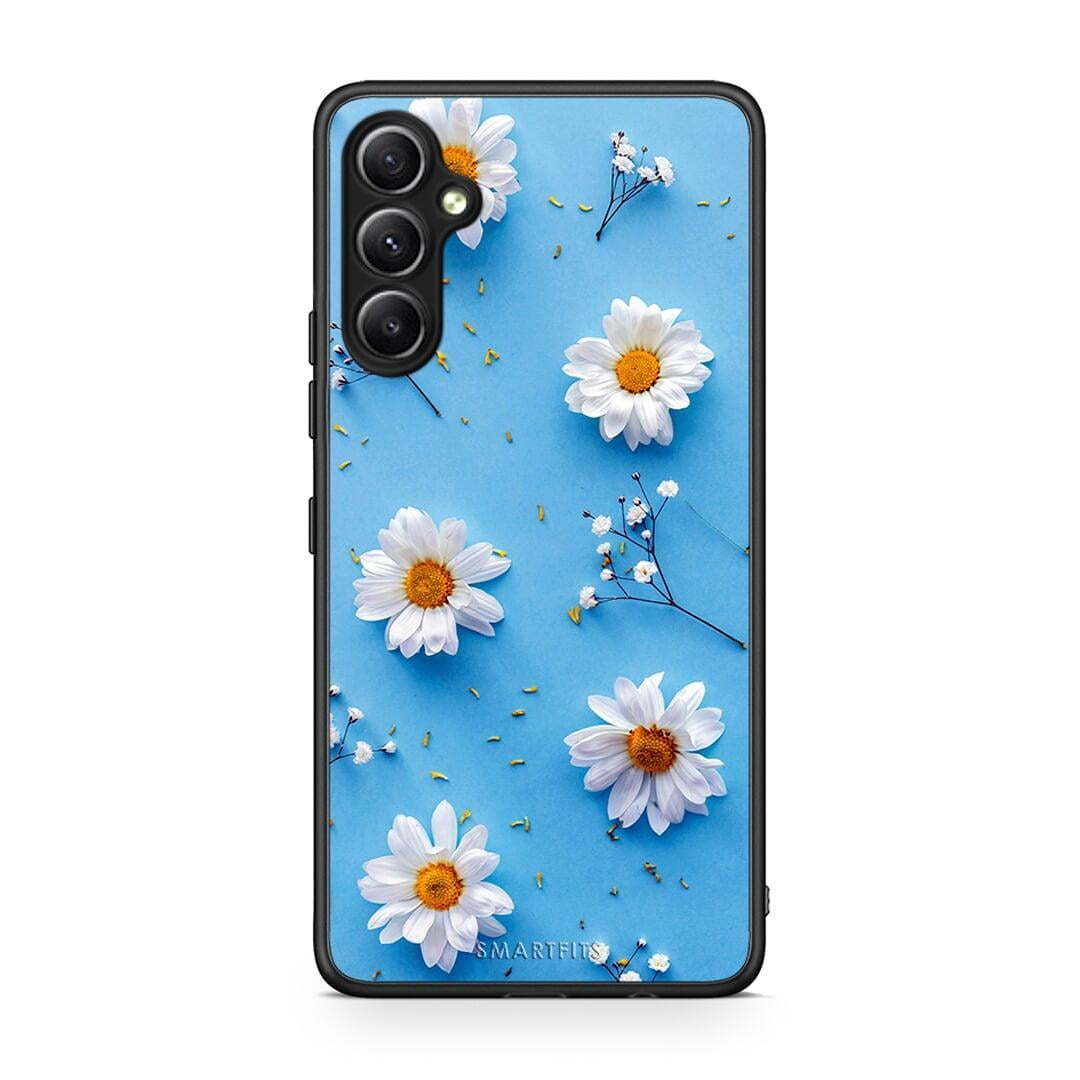 Θήκη Samsung Galaxy A34 Real Daisies από τη Smartfits με σχέδιο στο πίσω μέρος και μαύρο περίβλημα | Samsung Galaxy A34 Real Daisies Case with Colorful Back and Black Bezels