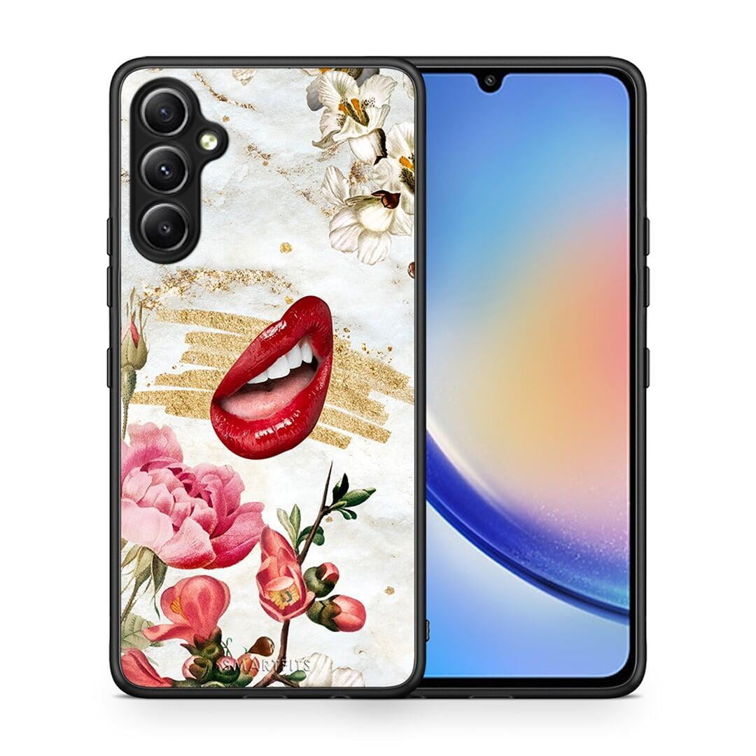 Θήκη Samsung Galaxy A34 Red Lips από τη Smartfits με σχέδιο στο πίσω μέρος και μαύρο περίβλημα | Samsung Galaxy A34 Red Lips Case with Colorful Back and Black Bezels