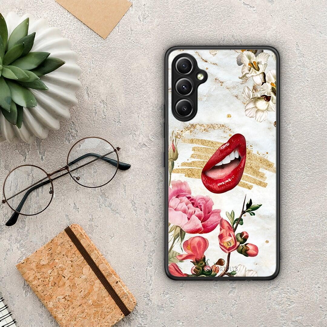 Θήκη Samsung Galaxy A34 Red Lips από τη Smartfits με σχέδιο στο πίσω μέρος και μαύρο περίβλημα | Samsung Galaxy A34 Red Lips Case with Colorful Back and Black Bezels