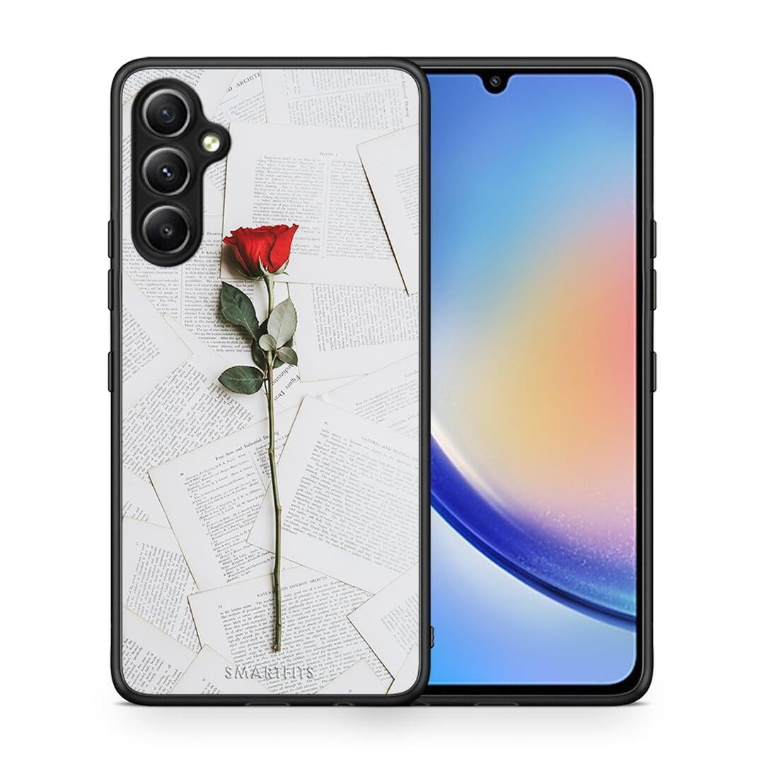 Θήκη Samsung Galaxy A34 Red Rose από τη Smartfits με σχέδιο στο πίσω μέρος και μαύρο περίβλημα | Samsung Galaxy A34 Red Rose Case with Colorful Back and Black Bezels