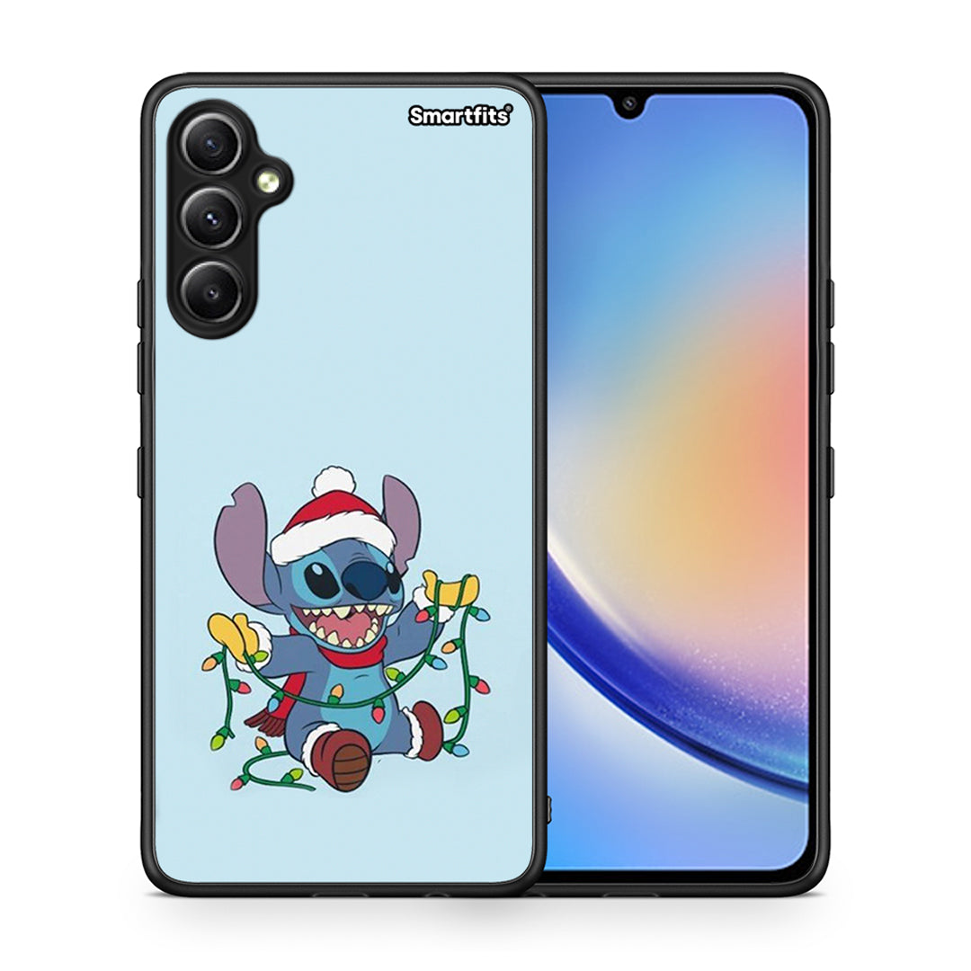 Θήκη Samsung Galaxy A34 Santa Stich από τη Smartfits με σχέδιο στο πίσω μέρος και μαύρο περίβλημα | Samsung Galaxy A34 Santa Stich Case with Colorful Back and Black Bezels