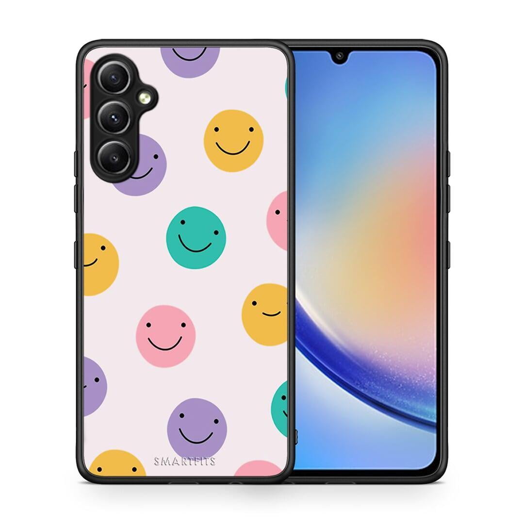 Θήκη Samsung Galaxy A34 Smiley Faces από τη Smartfits με σχέδιο στο πίσω μέρος και μαύρο περίβλημα | Samsung Galaxy A34 Smiley Faces Case with Colorful Back and Black Bezels