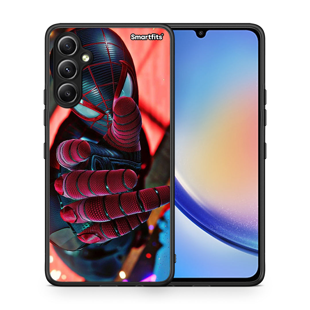 Θήκη Samsung Galaxy A34 Spider Hand από τη Smartfits με σχέδιο στο πίσω μέρος και μαύρο περίβλημα | Samsung Galaxy A34 Spider Hand Case with Colorful Back and Black Bezels