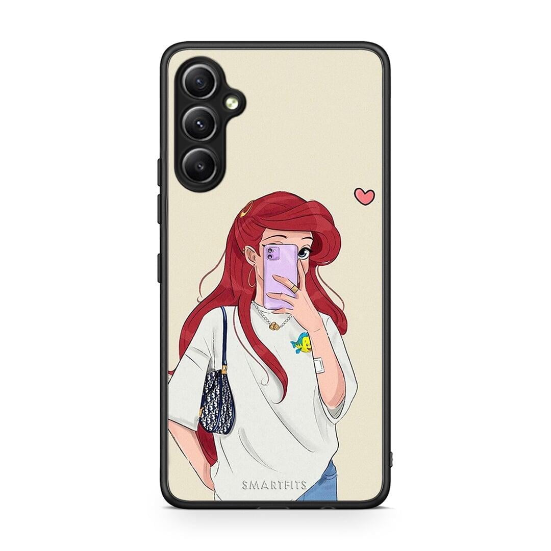 Θήκη Samsung Galaxy A34 Walking Mermaid από τη Smartfits με σχέδιο στο πίσω μέρος και μαύρο περίβλημα | Samsung Galaxy A34 Walking Mermaid Case with Colorful Back and Black Bezels