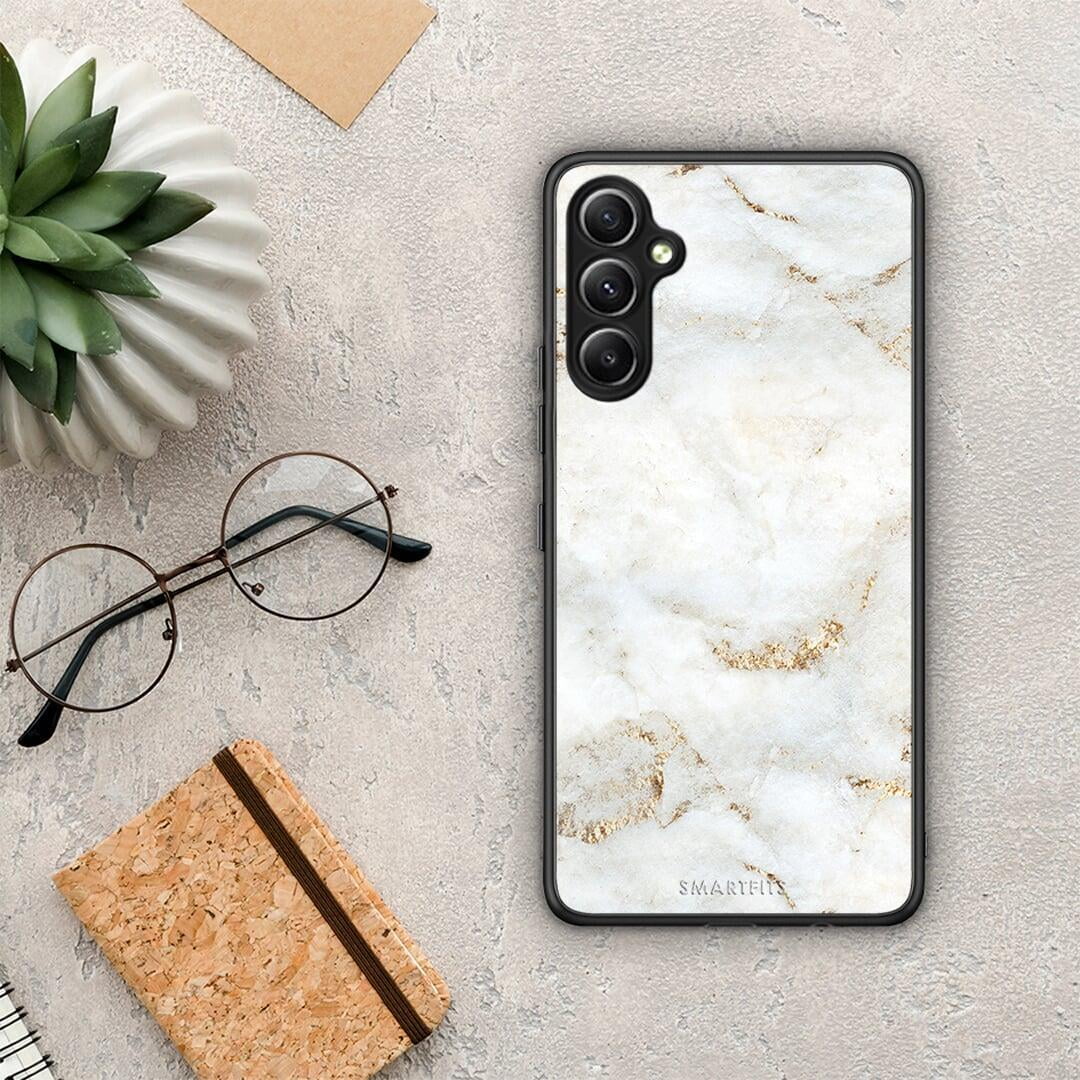 Θήκη Samsung Galaxy A34 White Gold Marble από τη Smartfits με σχέδιο στο πίσω μέρος και μαύρο περίβλημα | Samsung Galaxy A34 White Gold Marble Case with Colorful Back and Black Bezels