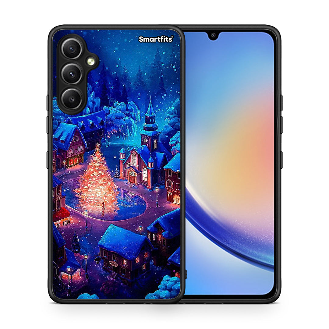 Θήκη Samsung Galaxy A34 Xmas Village από τη Smartfits με σχέδιο στο πίσω μέρος και μαύρο περίβλημα | Samsung Galaxy A34 Xmas Village Case with Colorful Back and Black Bezels