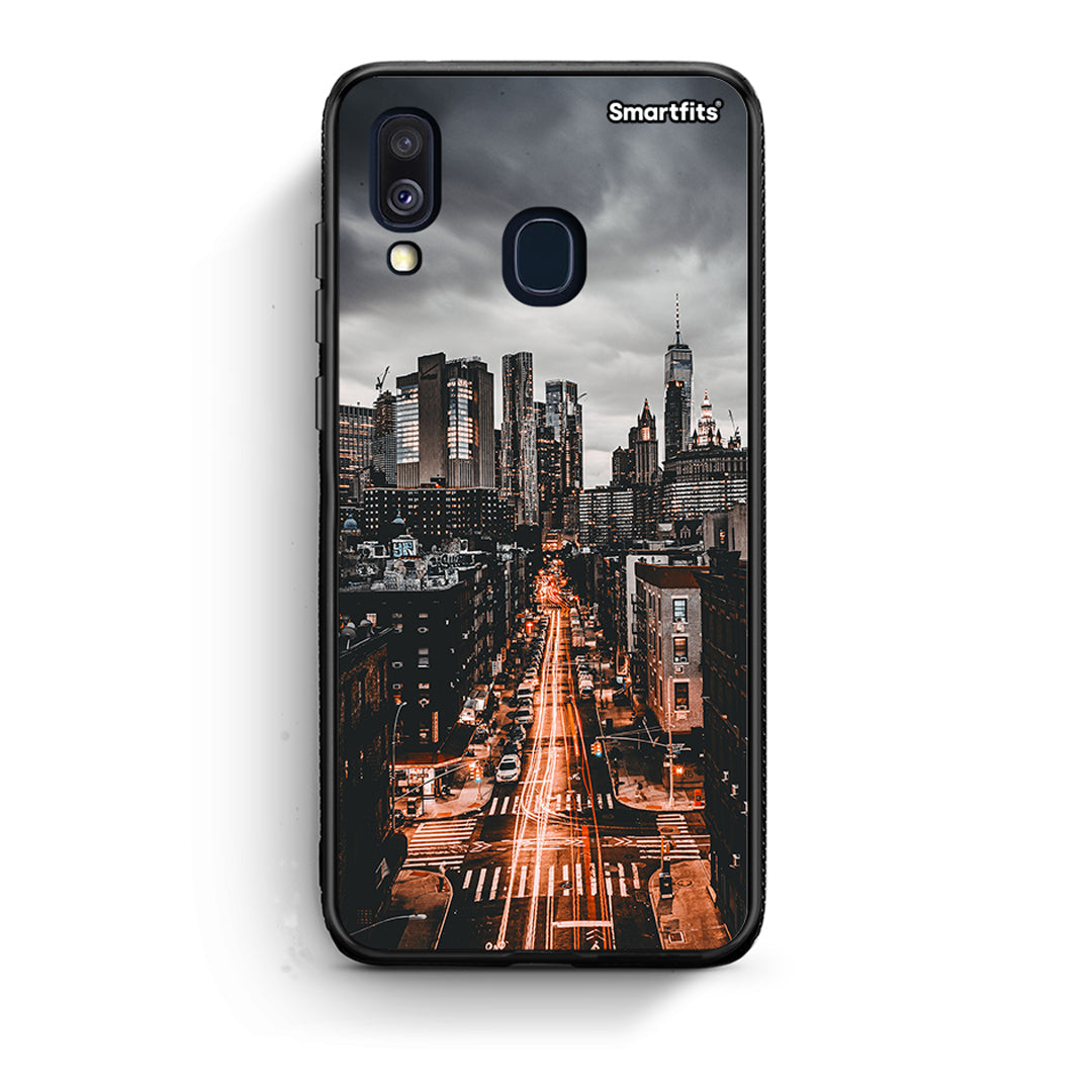 Samsung A40 City Lights θήκη από τη Smartfits με σχέδιο στο πίσω μέρος και μαύρο περίβλημα | Smartphone case with colorful back and black bezels by Smartfits