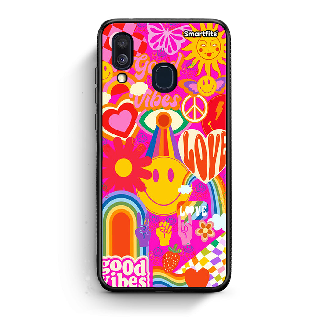 Samsung A40 Hippie Love θήκη από τη Smartfits με σχέδιο στο πίσω μέρος και μαύρο περίβλημα | Smartphone case with colorful back and black bezels by Smartfits