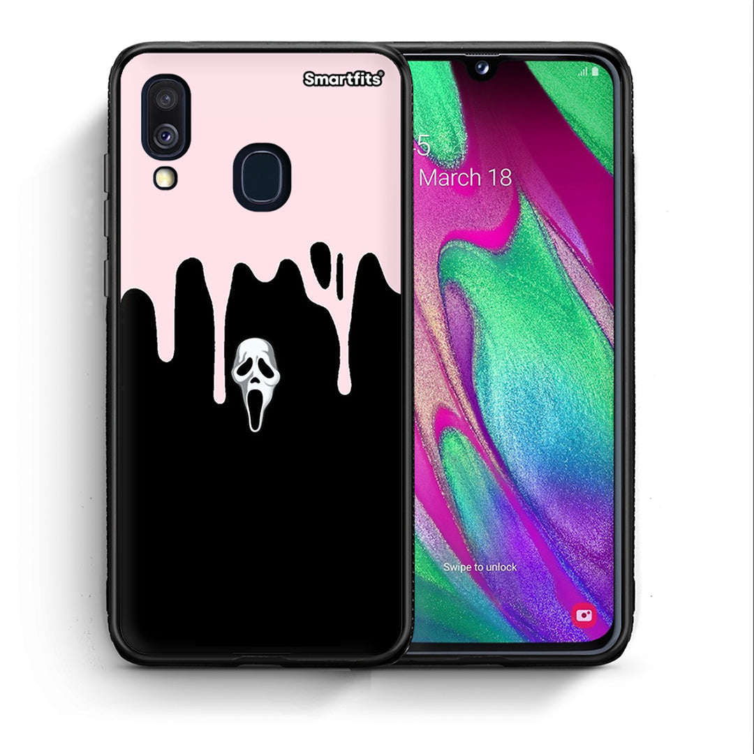 Θήκη Samsung A40 Melting Halloween Mask από τη Smartfits με σχέδιο στο πίσω μέρος και μαύρο περίβλημα | Samsung A40 Melting Halloween Mask case with colorful back and black bezels