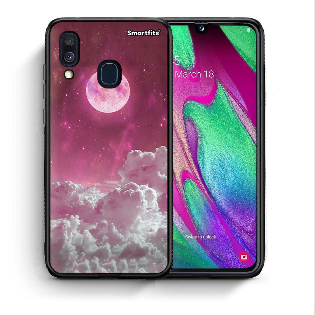 Θήκη Samsung A40 Pink Moon από τη Smartfits με σχέδιο στο πίσω μέρος και μαύρο περίβλημα | Samsung A40 Pink Moon case with colorful back and black bezels