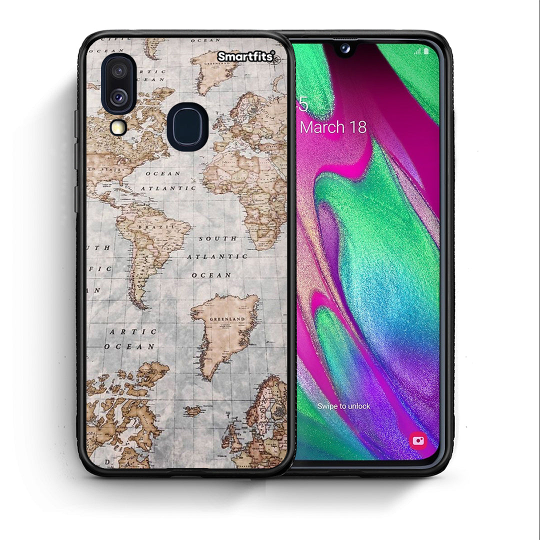 Θήκη Samsung A40 World Map από τη Smartfits με σχέδιο στο πίσω μέρος και μαύρο περίβλημα | Samsung A40 World Map case with colorful back and black bezels