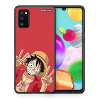 Thumbnail for Θήκη Samsung A41 Pirate Luffy από τη Smartfits με σχέδιο στο πίσω μέρος και μαύρο περίβλημα | Samsung A41 Pirate Luffy case with colorful back and black bezels