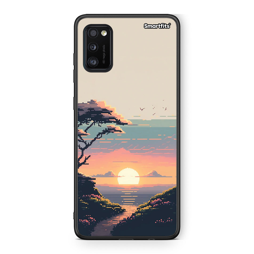 Samsung A41 Pixel Sunset Θήκη από τη Smartfits με σχέδιο στο πίσω μέρος και μαύρο περίβλημα | Smartphone case with colorful back and black bezels by Smartfits