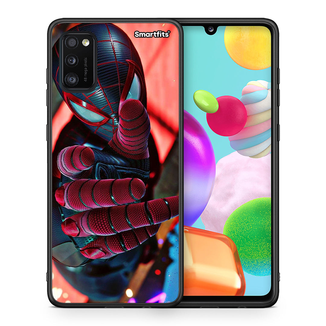 Θήκη Samsung A41 Spider Hand από τη Smartfits με σχέδιο στο πίσω μέρος και μαύρο περίβλημα | Samsung A41 Spider Hand case with colorful back and black bezels