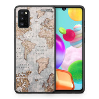 Thumbnail for Θήκη Samsung A41 World Map από τη Smartfits με σχέδιο στο πίσω μέρος και μαύρο περίβλημα | Samsung A41 World Map case with colorful back and black bezels