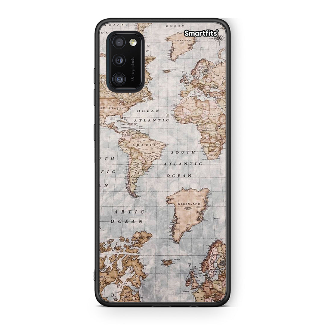 Samsung A41 World Map Θήκη από τη Smartfits με σχέδιο στο πίσω μέρος και μαύρο περίβλημα | Smartphone case with colorful back and black bezels by Smartfits