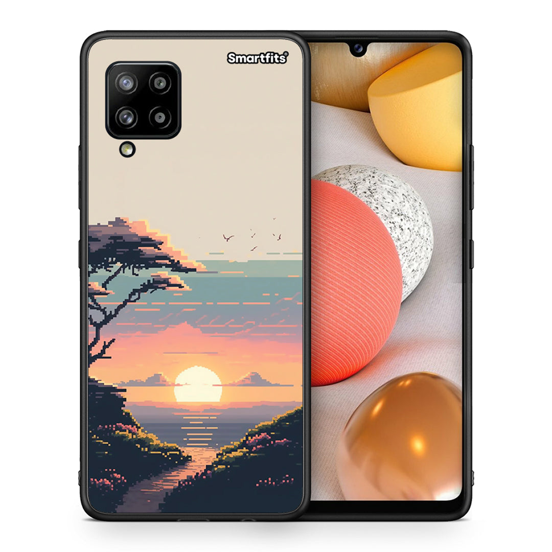 Θήκη Samsung Galaxy A42 Pixel Sunset από τη Smartfits με σχέδιο στο πίσω μέρος και μαύρο περίβλημα | Samsung Galaxy A42 Pixel Sunset case with colorful back and black bezels