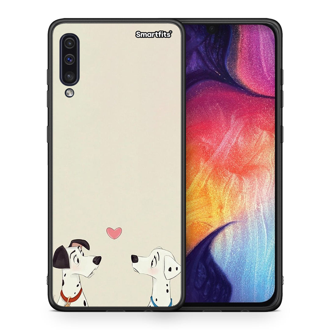 Θήκη Samsung A50/A30s Dalmatians Love από τη Smartfits με σχέδιο στο πίσω μέρος και μαύρο περίβλημα | Samsung A50/A30s Dalmatians Love case with colorful back and black bezels