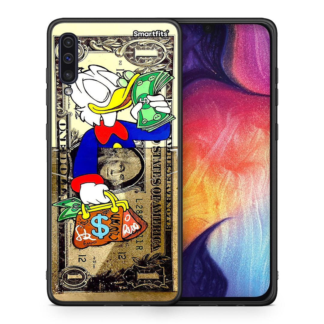 Θήκη Samsung A50 / A30s Duck Money από τη Smartfits με σχέδιο στο πίσω μέρος και μαύρο περίβλημα | Samsung A50 / A30s Duck Money case with colorful back and black bezels