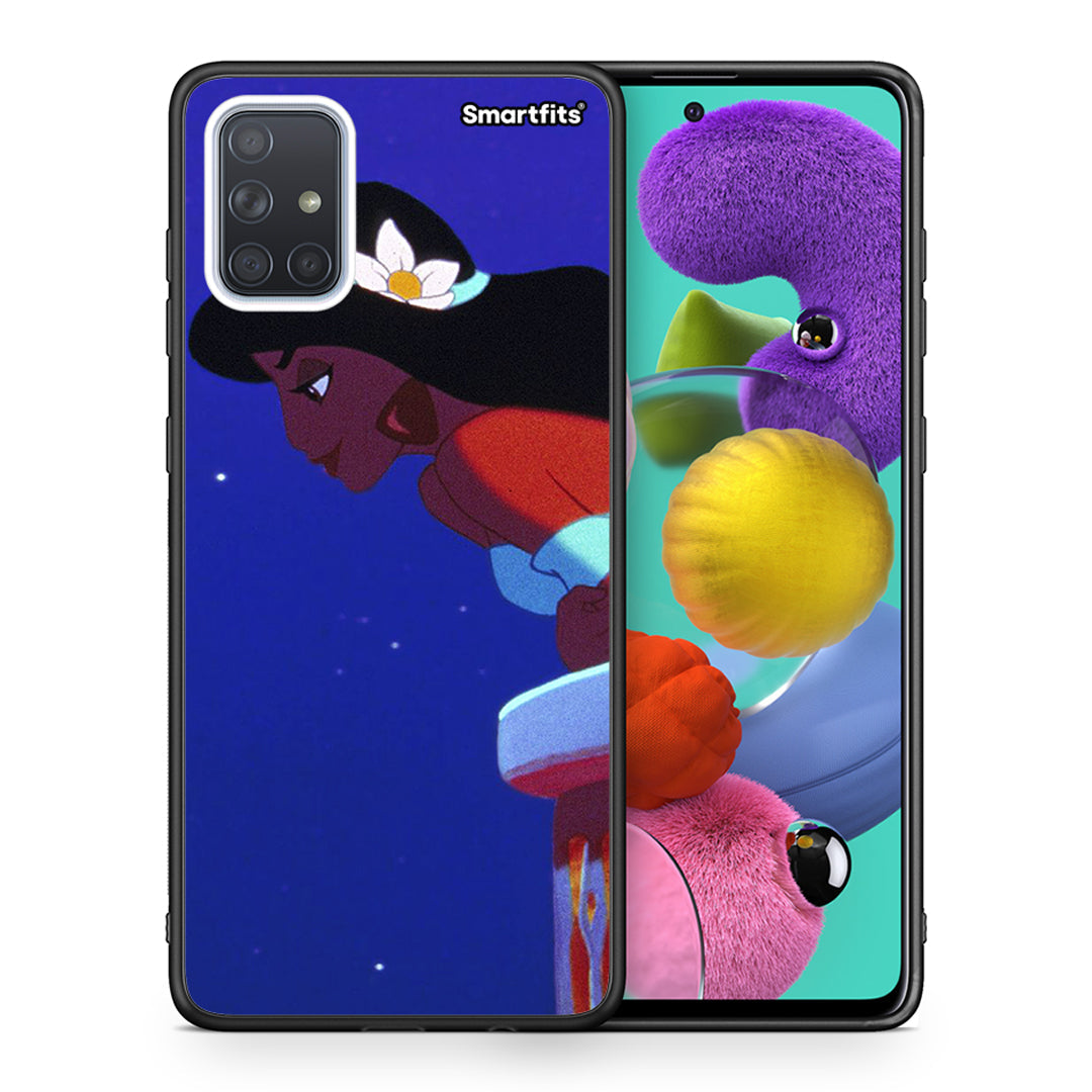 Θήκη Samsung A51 Alladin And Jasmine Love 2 από τη Smartfits με σχέδιο στο πίσω μέρος και μαύρο περίβλημα | Samsung A51 Alladin And Jasmine Love 2 case with colorful back and black bezels