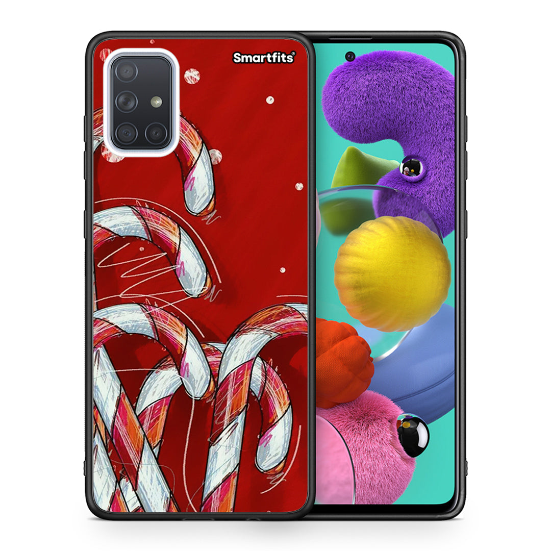 Θήκη Samsung A51 Candy Cane από τη Smartfits με σχέδιο στο πίσω μέρος και μαύρο περίβλημα | Samsung A51 Candy Cane case with colorful back and black bezels