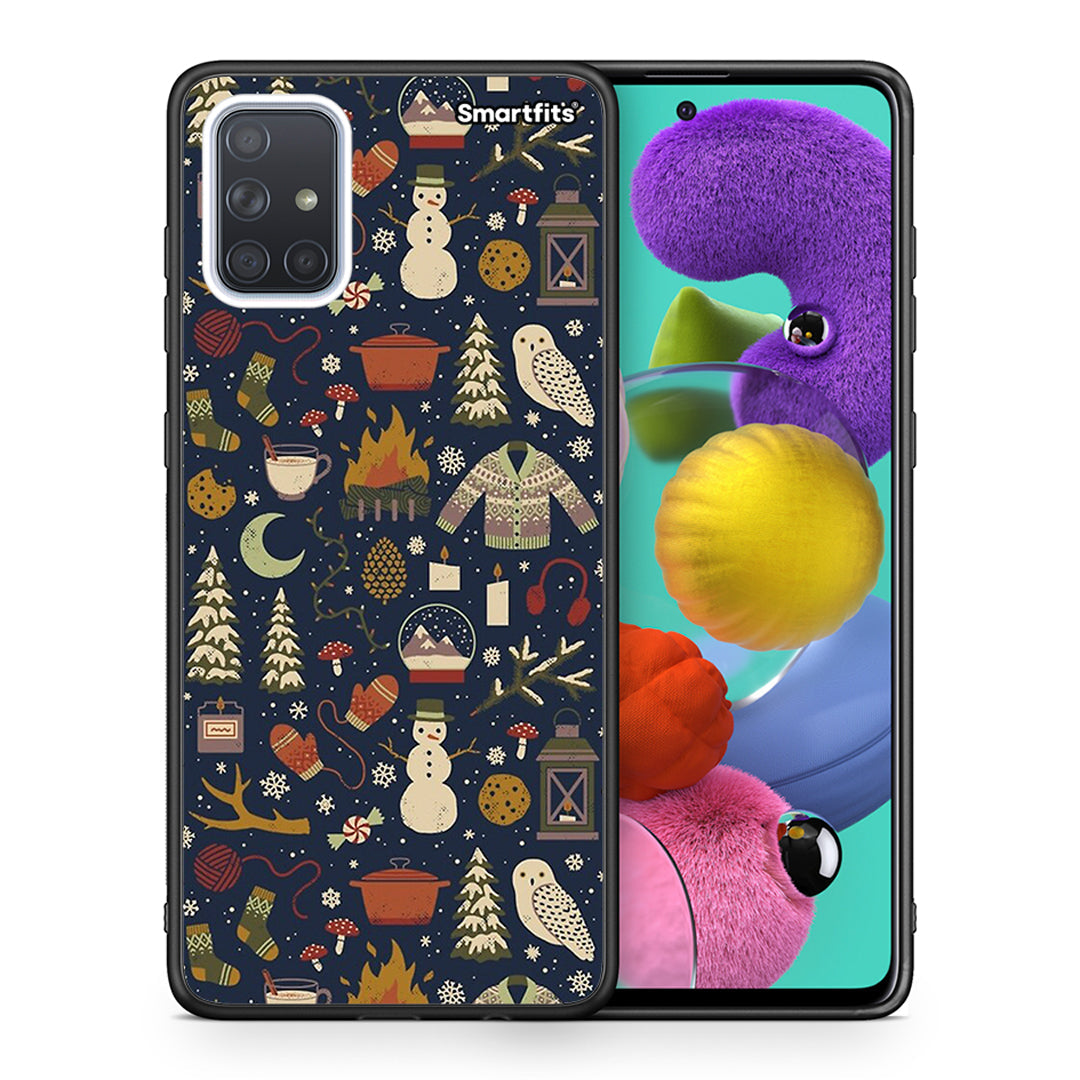 Θήκη Samsung A51 Christmas Elements από τη Smartfits με σχέδιο στο πίσω μέρος και μαύρο περίβλημα | Samsung A51 Christmas Elements case with colorful back and black bezels