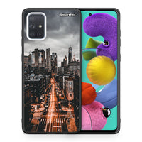 Thumbnail for Θήκη Samsung A51 City Lights από τη Smartfits με σχέδιο στο πίσω μέρος και μαύρο περίβλημα | Samsung A51 City Lights case with colorful back and black bezels