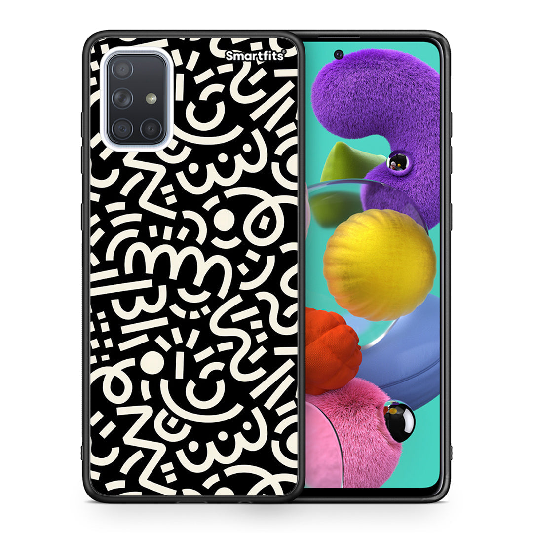Θήκη Samsung A51 Doodle Art από τη Smartfits με σχέδιο στο πίσω μέρος και μαύρο περίβλημα | Samsung A51 Doodle Art case with colorful back and black bezels