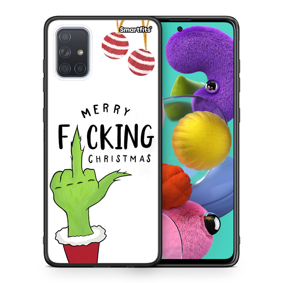 Θήκη Samsung A51 Merry F Xmas από τη Smartfits με σχέδιο στο πίσω μέρος και μαύρο περίβλημα | Samsung A51 Merry F Xmas case with colorful back and black bezels