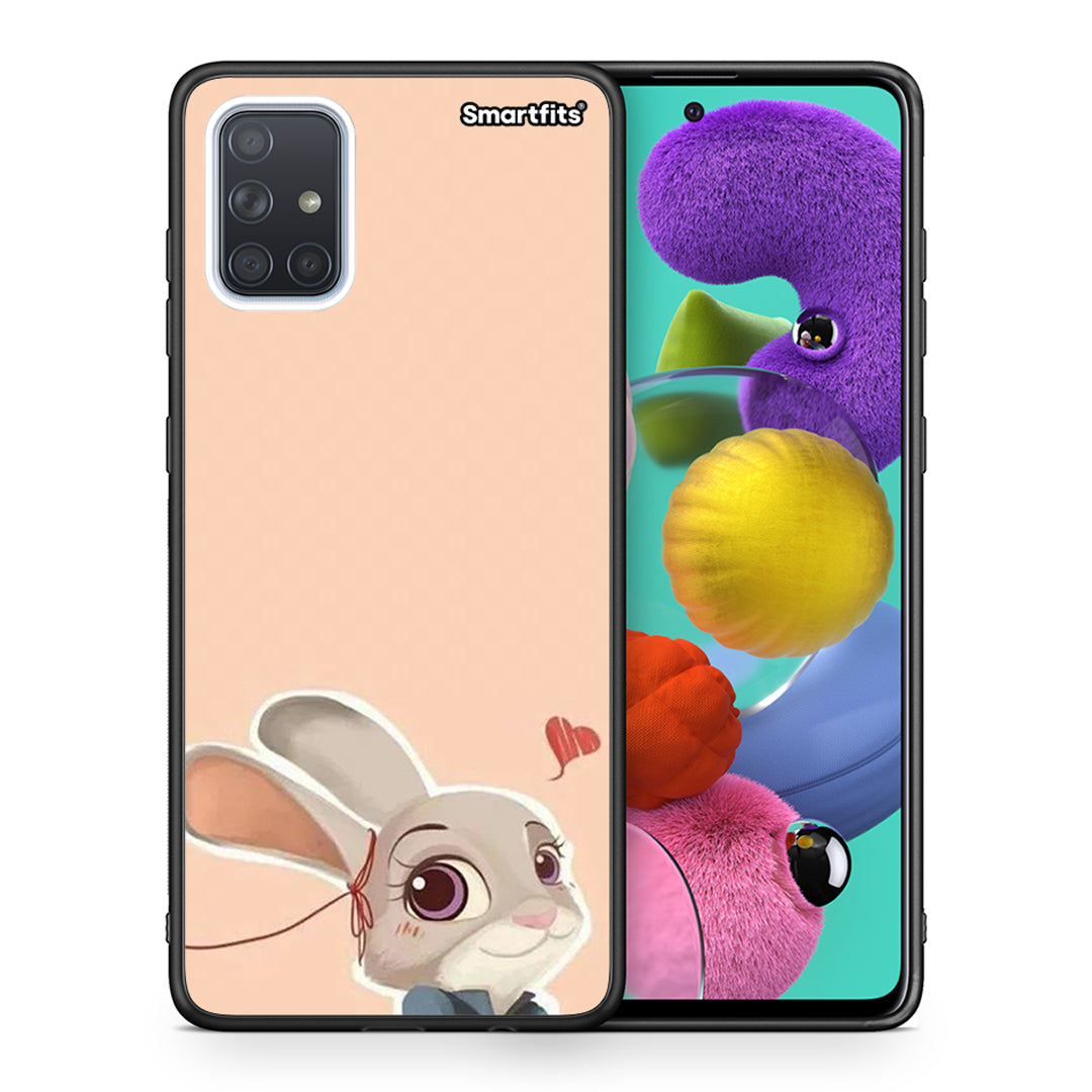 Θήκη Samsung A51 Nick Wilde And Judy Hopps Love 2 από τη Smartfits με σχέδιο στο πίσω μέρος και μαύρο περίβλημα | Samsung A51 Nick Wilde And Judy Hopps Love 2 case with colorful back and black bezels