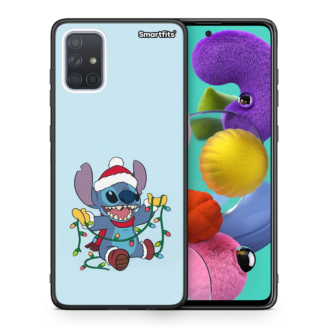 Θήκη Samsung A51 Santa Stich από τη Smartfits με σχέδιο στο πίσω μέρος και μαύρο περίβλημα | Samsung A51 Santa Stich case with colorful back and black bezels