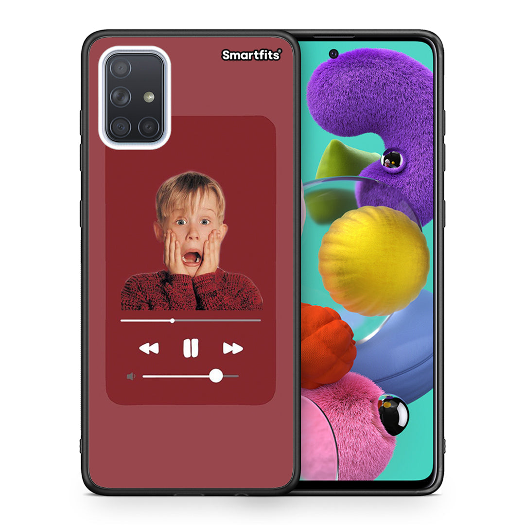 Θήκη Samsung A51 Xmas Alone Music από τη Smartfits με σχέδιο στο πίσω μέρος και μαύρο περίβλημα | Samsung A51 Xmas Alone Music case with colorful back and black bezels