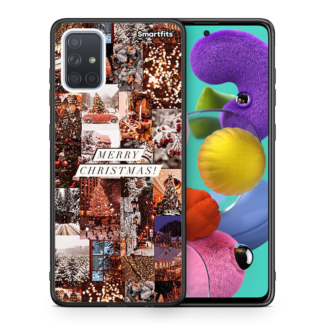 Θήκη Samsung A51 Xmas Collage από τη Smartfits με σχέδιο στο πίσω μέρος και μαύρο περίβλημα | Samsung A51 Xmas Collage case with colorful back and black bezels