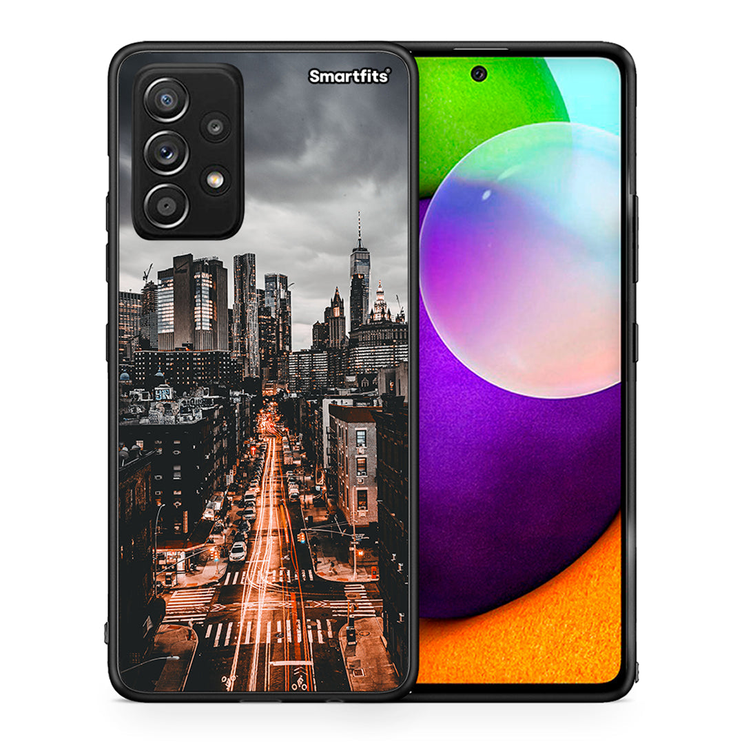 Θήκη Samsung Galaxy A52 City Lights από τη Smartfits με σχέδιο στο πίσω μέρος και μαύρο περίβλημα | Samsung Galaxy A52 City Lights case with colorful back and black bezels