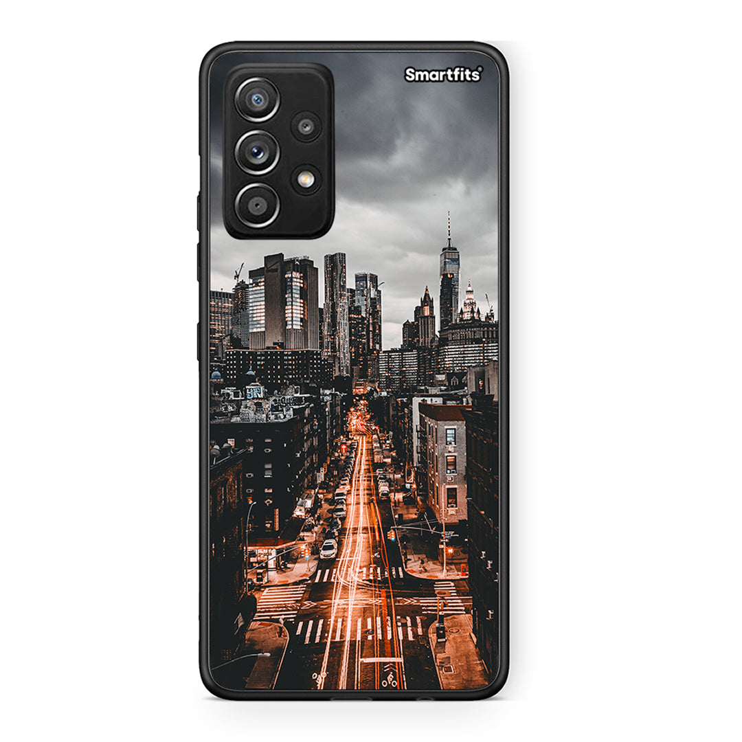 Samsung Galaxy A52 City Lights θήκη από τη Smartfits με σχέδιο στο πίσω μέρος και μαύρο περίβλημα | Smartphone case with colorful back and black bezels by Smartfits
