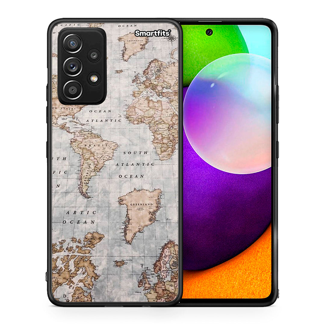 Θήκη Samsung Galaxy A52 World Map από τη Smartfits με σχέδιο στο πίσω μέρος και μαύρο περίβλημα | Samsung Galaxy A52 World Map case with colorful back and black bezels